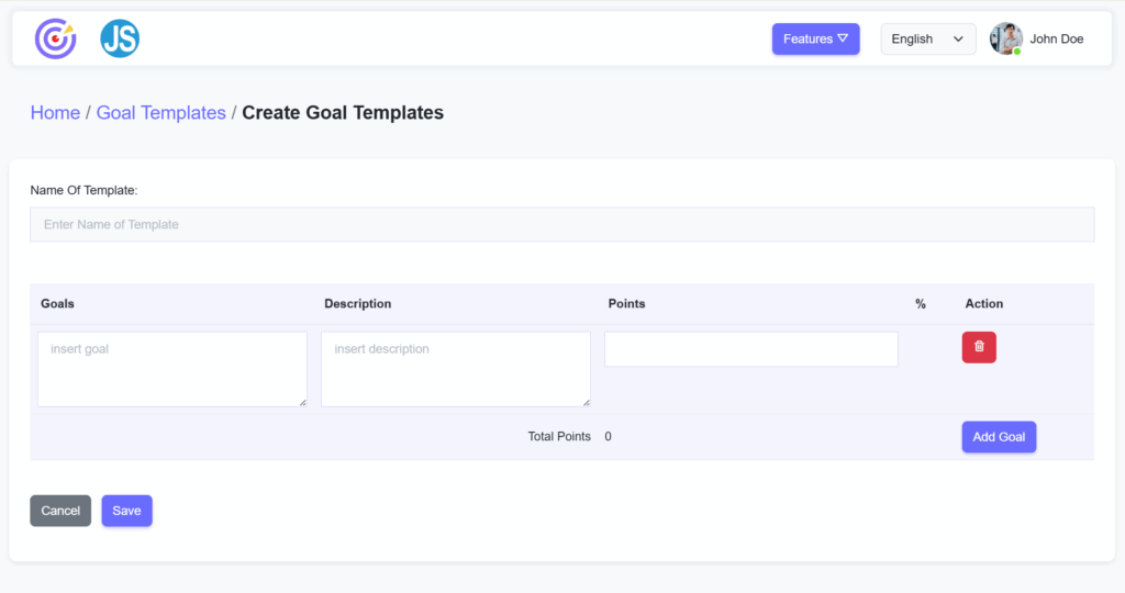 Create Goals Template